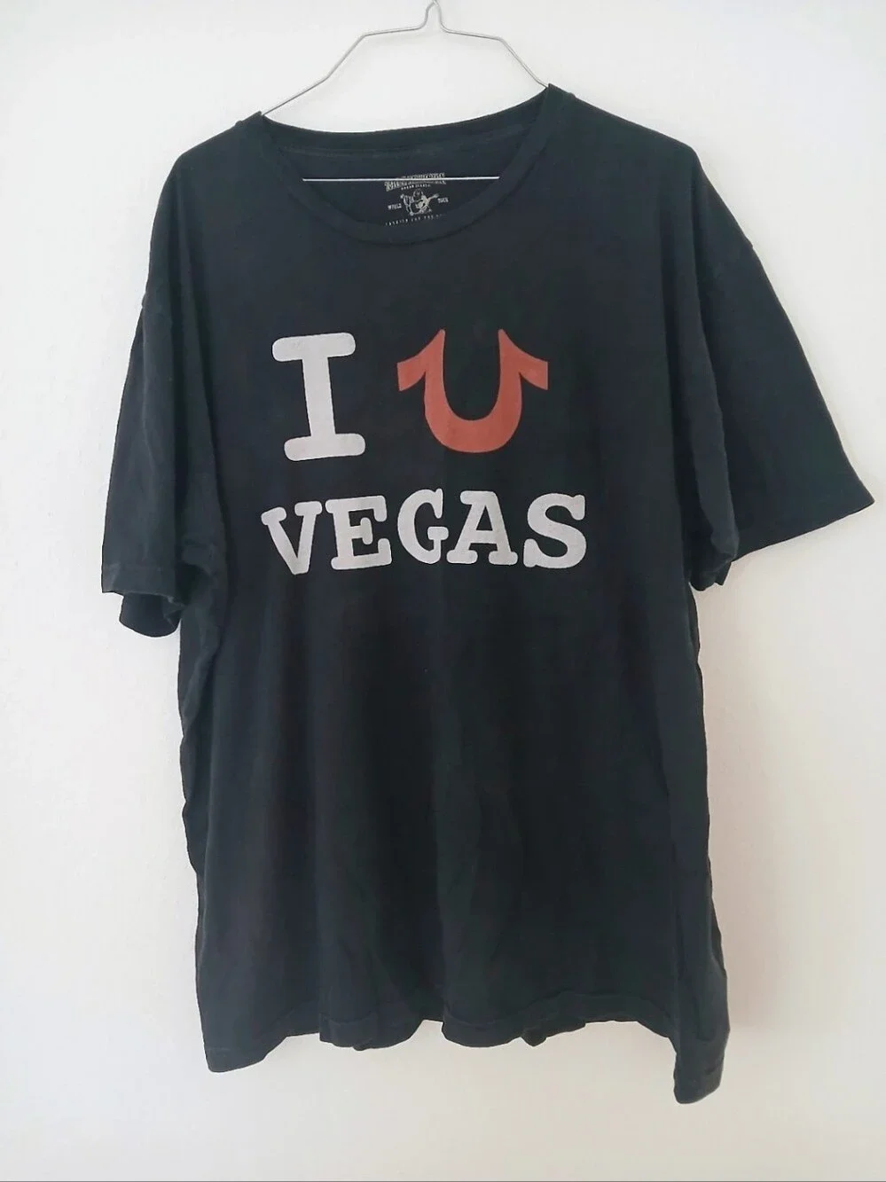 True Religion Black 'I U Vegas' Graphic Tee with White and Rust Print